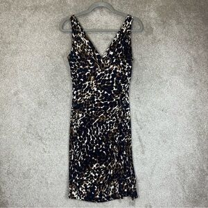 Lauren Ralph Lauren Dress Womens 8 Sleeveless Animal Pattern V Neck Brown- 3594